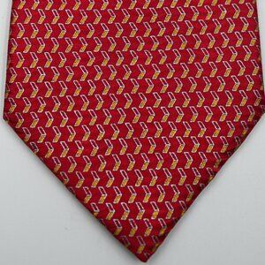 NEW $295 Brioni Red W/ Gold and Silver Design Made in Italy Long Satin Silk Tie